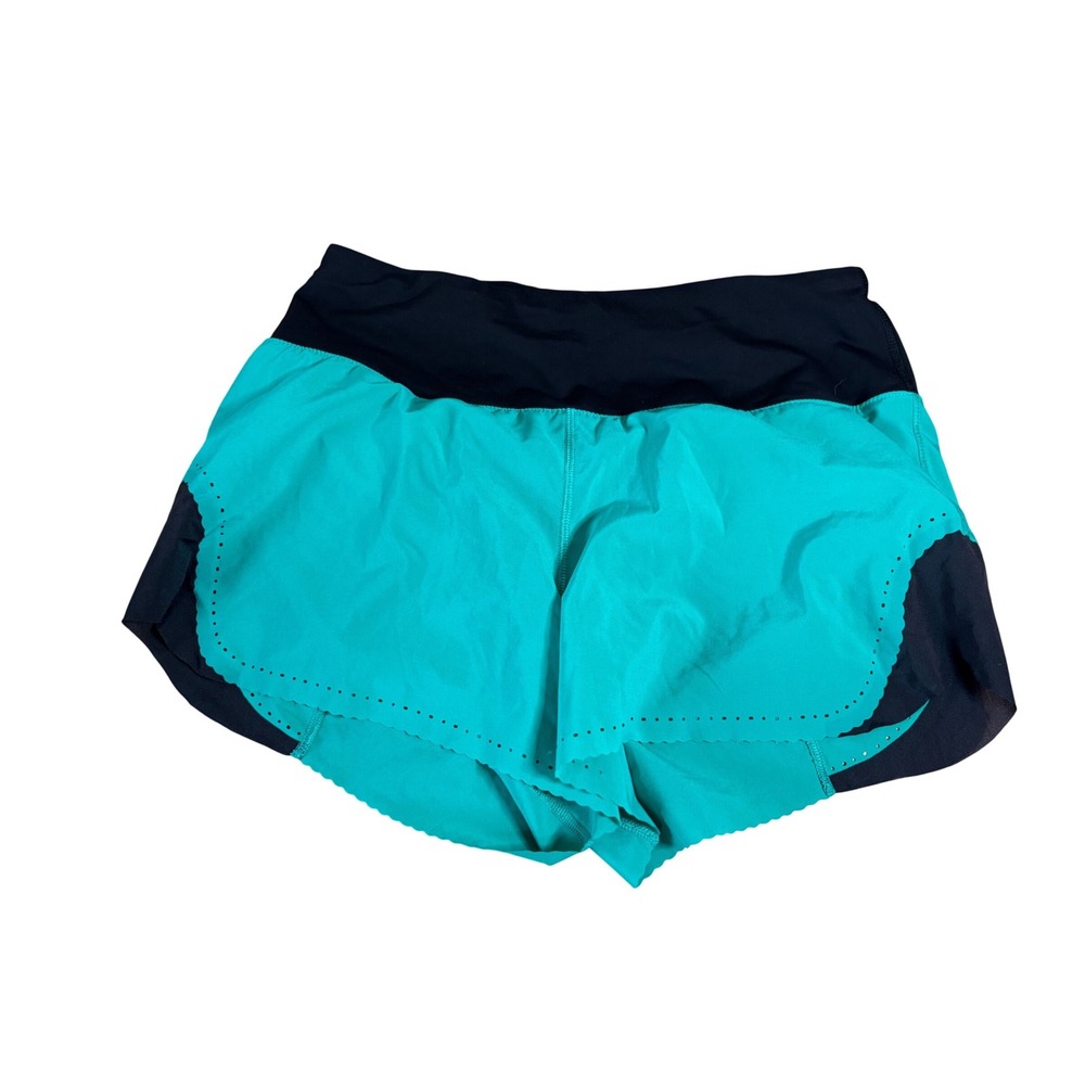Lululemon Run Times Short II Teal Black Laser Cut Running Shorts Size 6